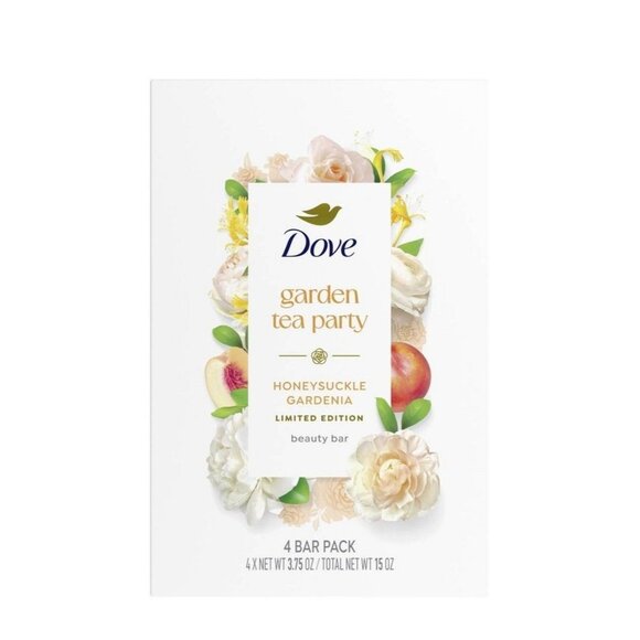 Limited Edition Dove Garden Tea Party Honeysuckle Gardenia Beauty Bar 4 Pack - Picture 1 of 6